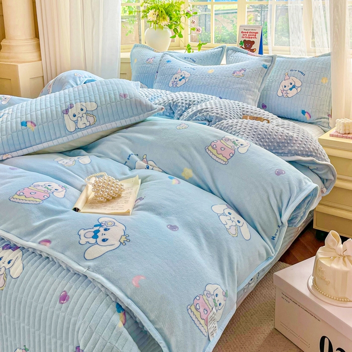 91家纺网 家纺一手货源 找家纺 尚美 2025新款豆豆绒高克重床盖被套四件套 玉桂狗