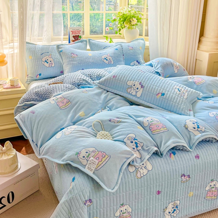 91家纺网 家纺一手货源 找家纺 尚美 2025新款豆豆绒高克重床盖被套四件套 玉桂狗