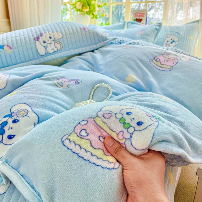 91家纺网 家纺一手货源 找家纺 尚美 2025新款豆豆绒高克重床盖被套四件套 玉桂狗