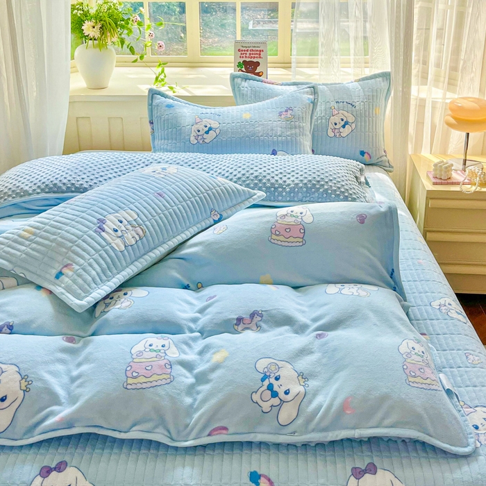 91家纺网 家纺一手货源 找家纺 尚美 2025新款豆豆绒高克重床盖被套四件套 玉桂狗