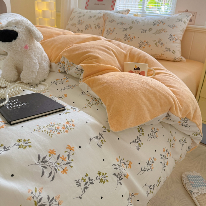 91家纺网 家纺一手货源 找家纺 （总）捌月 2025新款棉加绒A版13372全棉B版高克重牛奶绒四件套直播新品