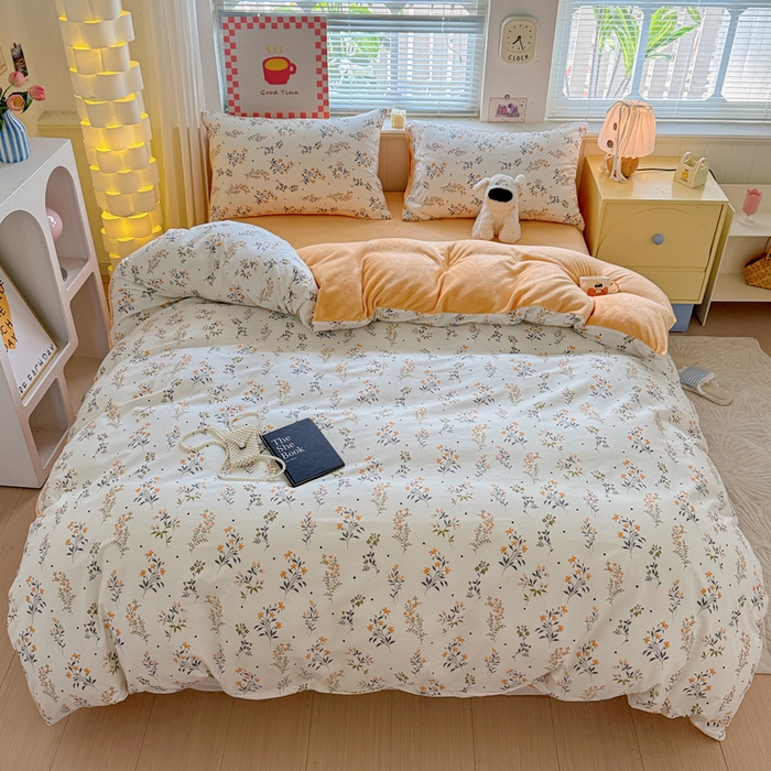 91家纺网 家纺一手货源 找家纺 （总）捌月 2025新款棉加绒A版13372全棉B版高克重牛奶绒四件套直播新品