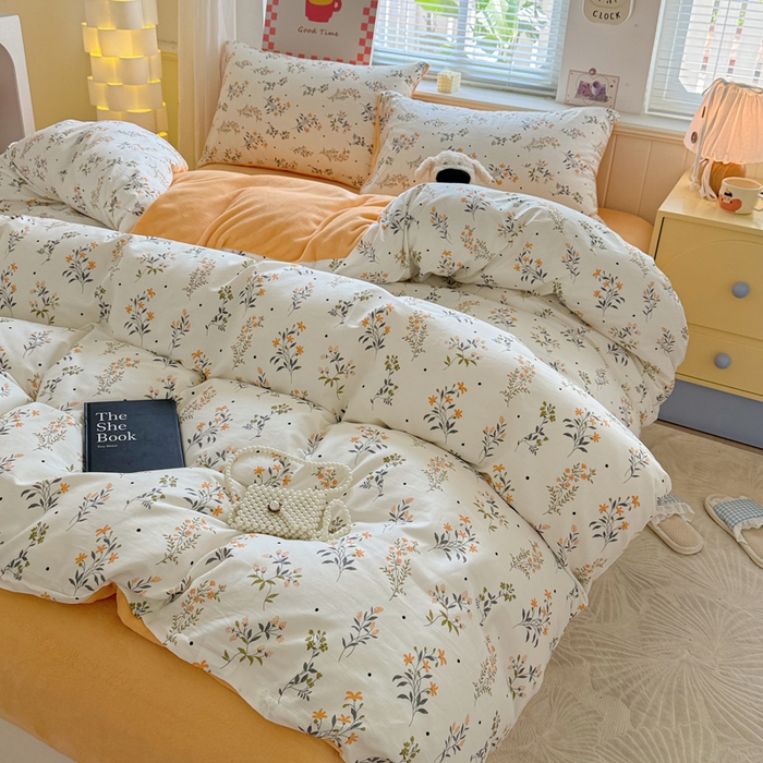 91家纺网 家纺一手货源 找家纺 （总）捌月 2025新款棉加绒A版13372全棉B版高克重牛奶绒四件套直播新品