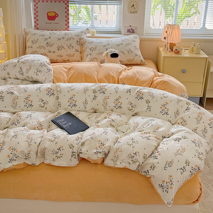 91家纺网 家纺一手货源 找家纺 （总）捌月 2025新款棉加绒A版13372全棉B版高克重牛奶绒四件套直播新品