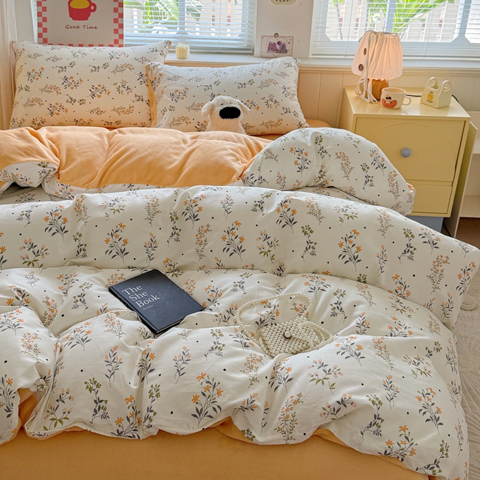 91家纺网 家纺一手货源 找家纺 （总）捌月 2025新款棉加绒A版13372全棉B版高克重牛奶绒四件套直播新品