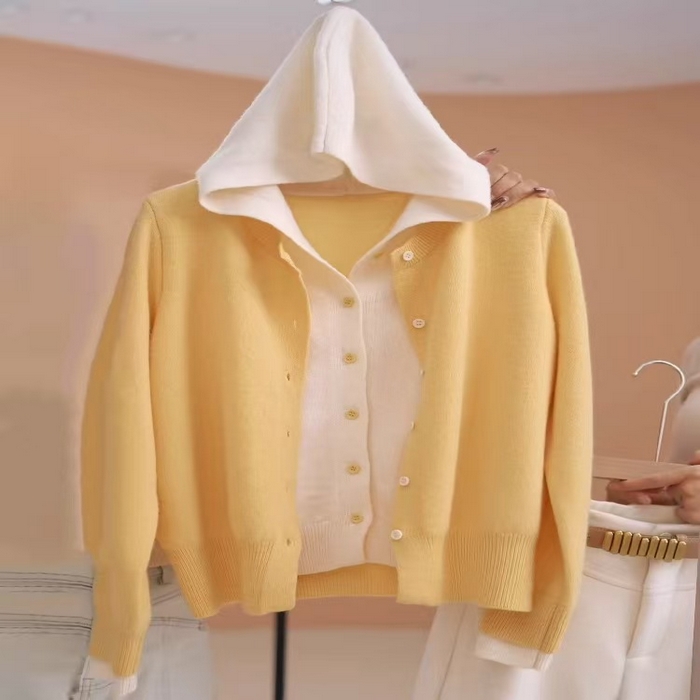 91家纺网 家纺一手货源 找家纺 （总）洛兰沙家居馆 只代发新款假两件撞色针织衫女春秋新款毛衣开衫叠穿设计感百搭长袖上衣