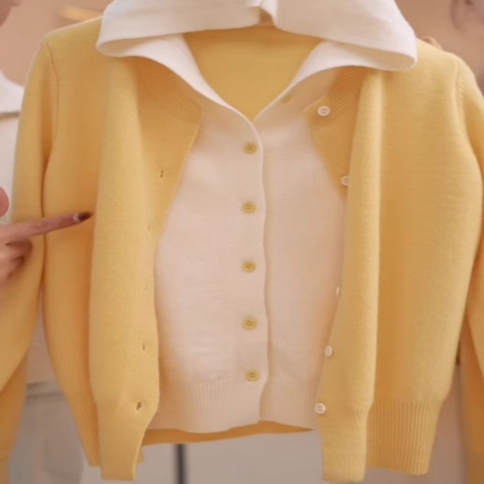 91家纺网 家纺一手货源 找家纺 （总）洛兰沙家居馆 只代发新款假两件撞色针织衫女春秋新款毛衣开衫叠穿设计感百搭长袖上衣