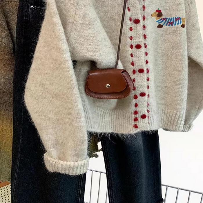 91家纺网 家纺一手货源 找家纺 （总）洛兰沙家居馆 只代发彩豆毛衣女春秋慵懒可爱甜美蕾丝圆领针织开衫短款外套温柔上衣