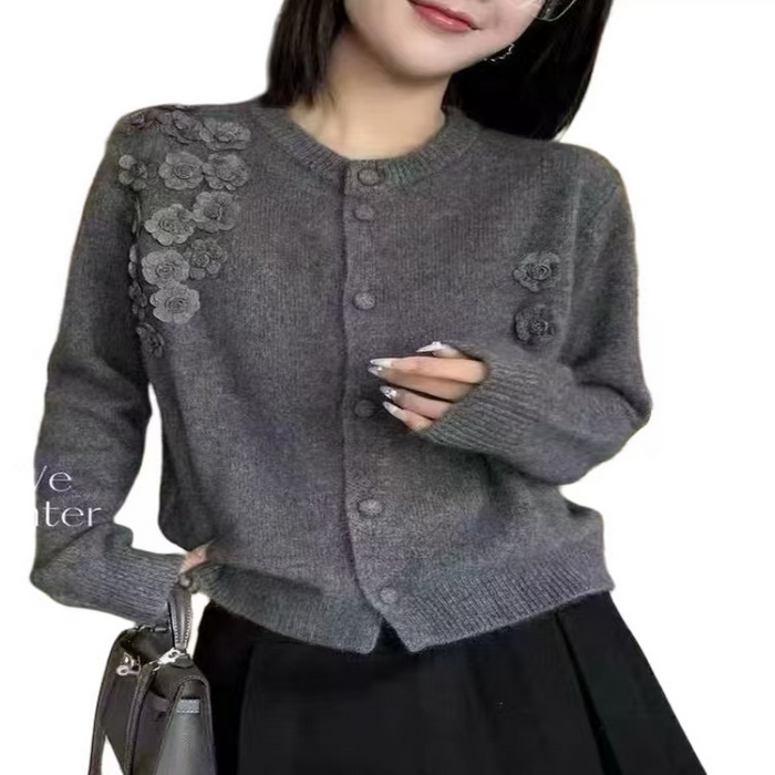 （总）洛兰沙家居馆 只代发欧洲站2025秋季新淑女款毛衣外套重工立体花朵单排扣宽松软糯针织开衫