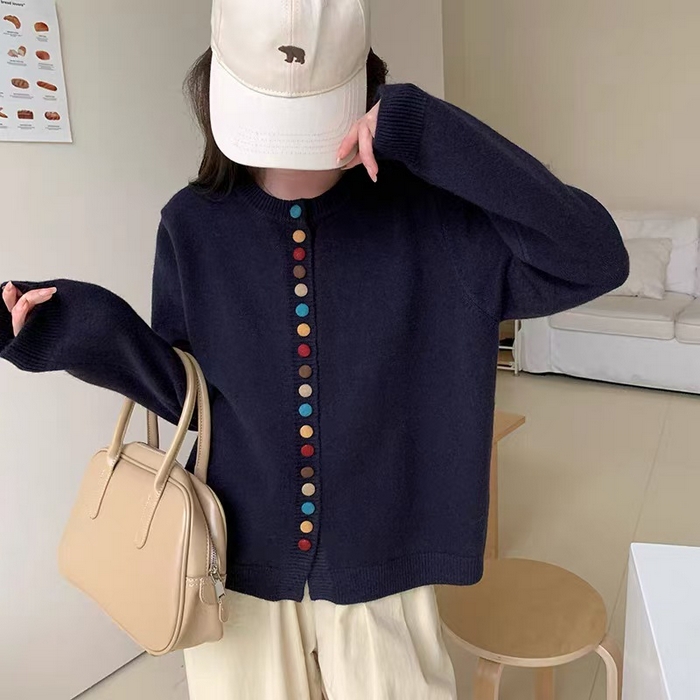 91家纺网 家纺一手货源 找家纺 （总）洛兰沙家居馆 只代发小香风毛衣女春秋慵懒可爱甜美蕾丝V领针织开衫短款外套温柔上衣