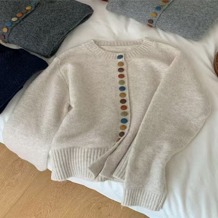 91家纺网 家纺一手货源 找家纺 （总）洛兰沙家居馆 只代发小香风毛衣女春秋慵懒可爱甜美蕾丝V领针织开衫短款外套温柔上衣