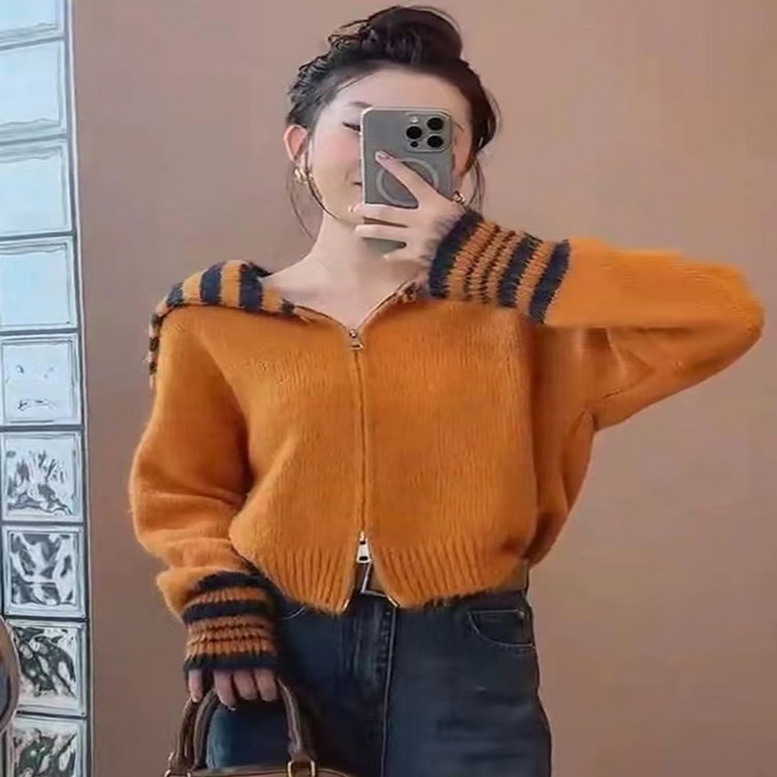 91家纺网 家纺一手货源 找家纺 （总）洛兰沙家居馆 只代发欧洲站秋季新休闲款毛衣外套大领修身型扣宽松软糯针织开衫