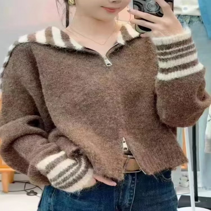 91家纺网 家纺一手货源 找家纺 （总）洛兰沙家居馆 只代发欧洲站秋季新休闲款毛衣外套大领修身型扣宽松软糯针织开衫