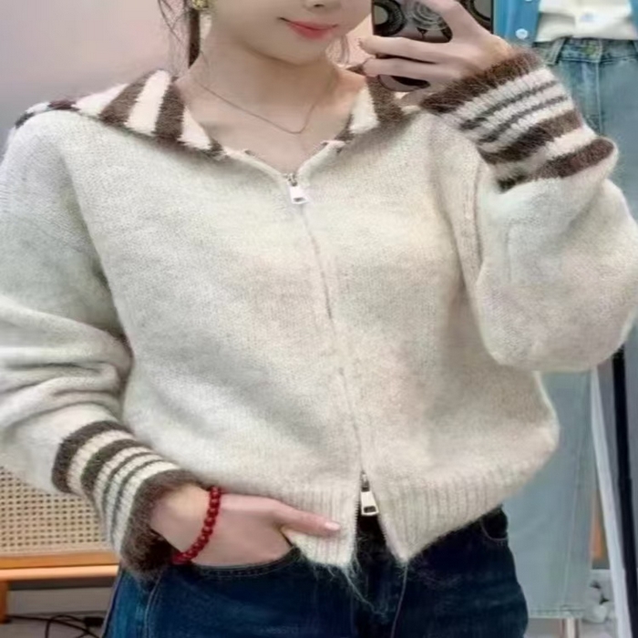 91家纺网 家纺一手货源 找家纺 （总）洛兰沙家居馆 只代发欧洲站秋季新休闲款毛衣外套大领修身型扣宽松软糯针织开衫