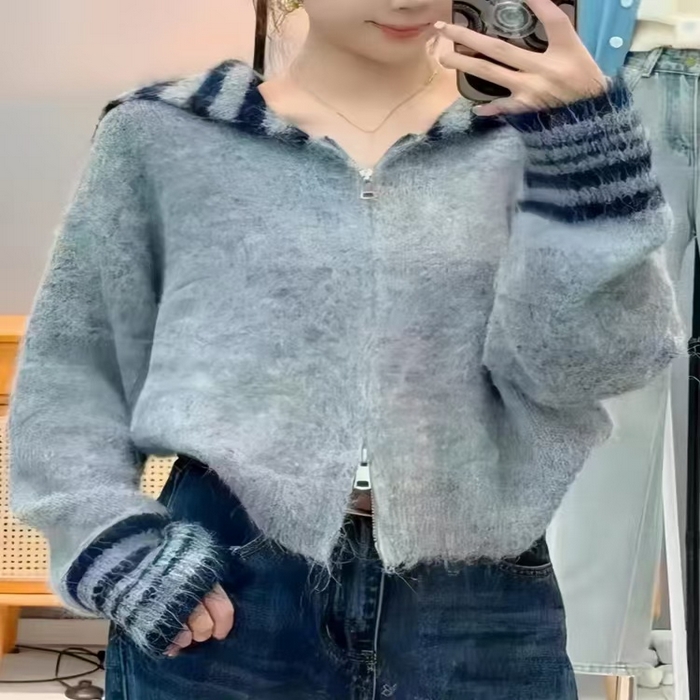 91家纺网 家纺一手货源 找家纺 （总）洛兰沙家居馆 只代发欧洲站秋季新休闲款毛衣外套大领修身型扣宽松软糯针织开衫