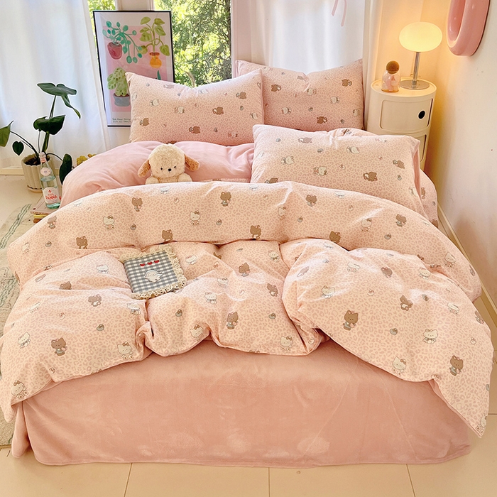 91家纺网 家纺一手货源 找家纺 瑞莱 2025新款秋冬网红款棉加绒四件套 豹纹KT