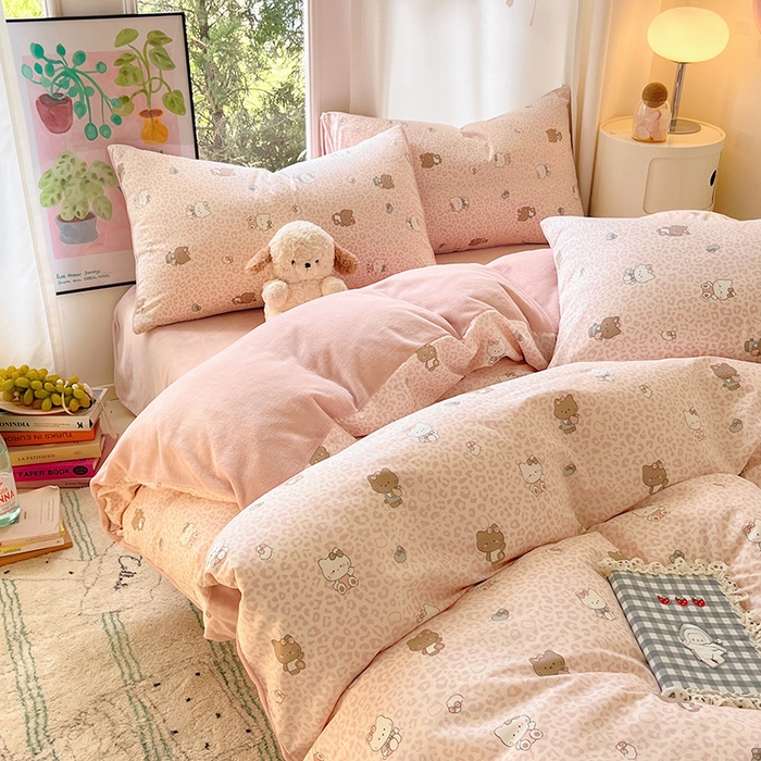 91家纺网 家纺一手货源 找家纺 瑞莱 2025新款秋冬网红款棉加绒四件套 豹纹KT