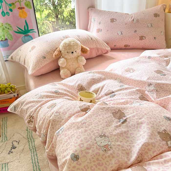 91家纺网 家纺一手货源 找家纺 瑞莱 2025新款秋冬网红款棉加绒四件套 豹纹KT