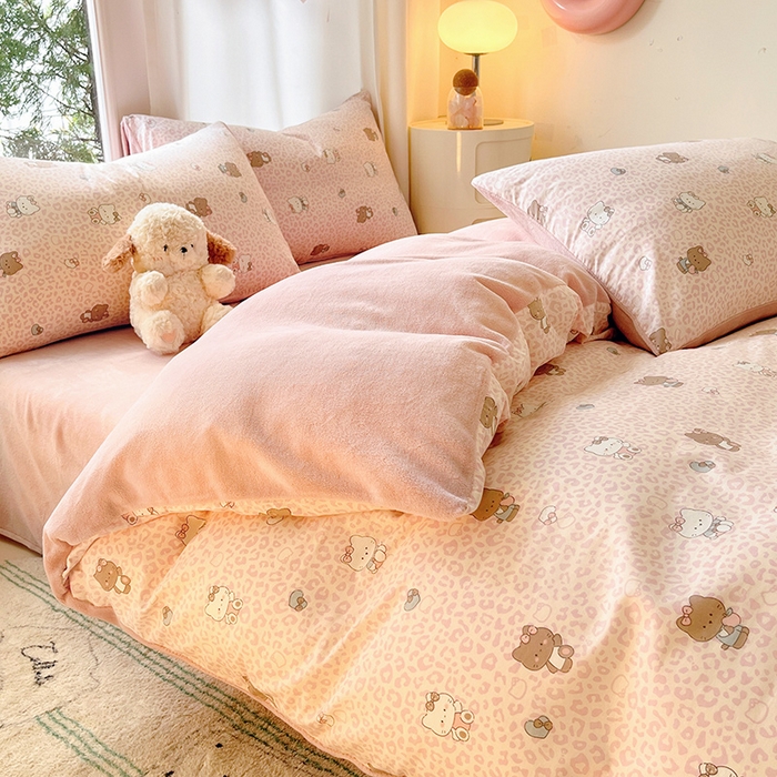 91家纺网 家纺一手货源 找家纺 瑞莱 2025新款秋冬网红款棉加绒四件套 豹纹KT