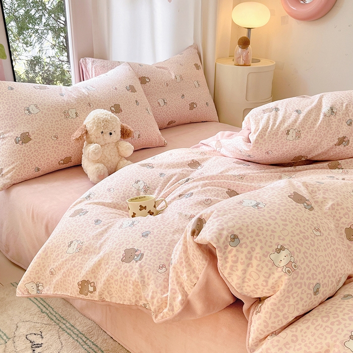 91家纺网 家纺一手货源 找家纺 瑞莱 2025新款秋冬网红款棉加绒四件套 豹纹KT