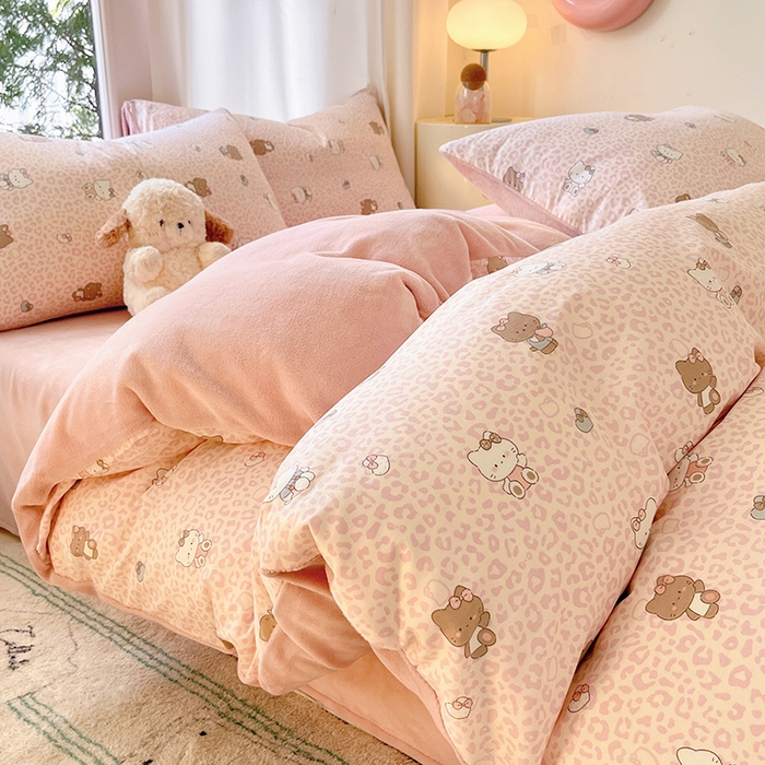 91家纺网 家纺一手货源 找家纺 瑞莱 2025新款秋冬网红款棉加绒四件套 豹纹KT