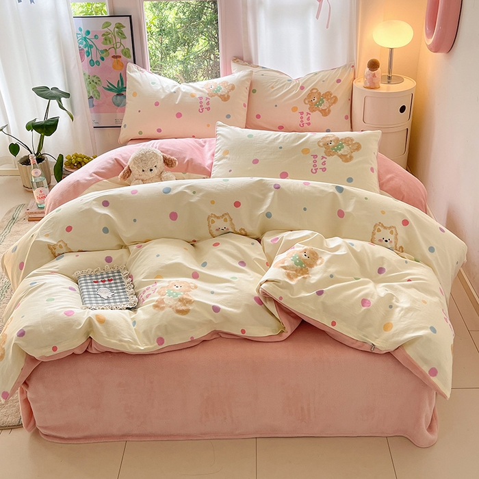 瑞莱 2025新款秋冬网红款棉加绒四件套 波点小狗