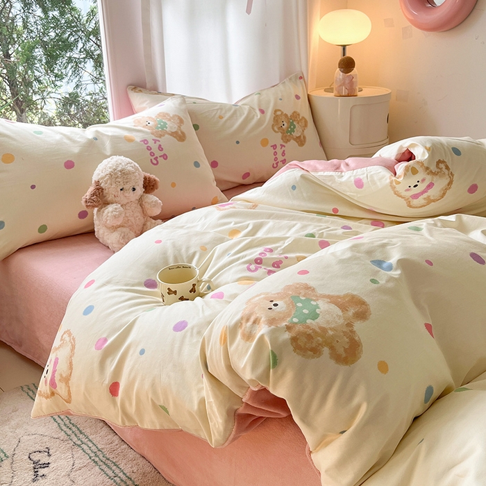 91家纺网 家纺一手货源 找家纺 瑞莱 2025新款秋冬网红款棉加绒四件套 波点小狗