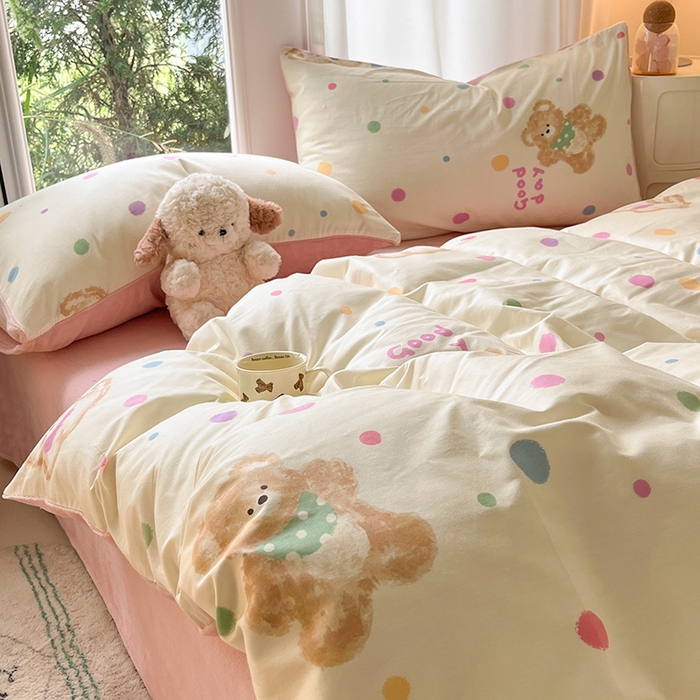 91家纺网 家纺一手货源 找家纺 瑞莱 2025新款秋冬网红款棉加绒四件套 波点小狗