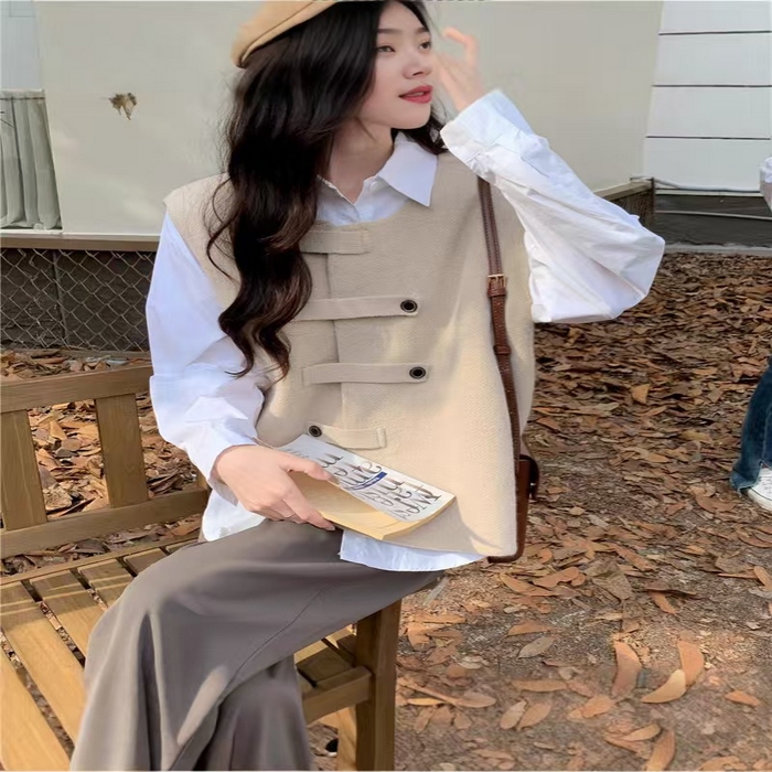 （总）洛兰沙家居馆 只代发专柜撤回大牌剪标女装立体大横扣圆领针织马甲女秋季高级感外穿背心