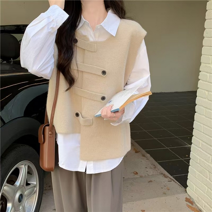 91家纺网 家纺一手货源 找家纺 （总）洛兰沙家居馆 只代发专柜撤回大牌剪标女装立体大横扣圆领针织马甲女秋季高级感外穿背心