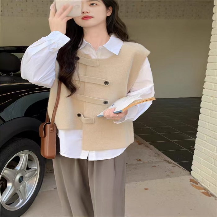 91家纺网 家纺一手货源 找家纺 （总）洛兰沙家居馆 只代发专柜撤回大牌剪标女装立体大横扣圆领针织马甲女秋季高级感外穿背心