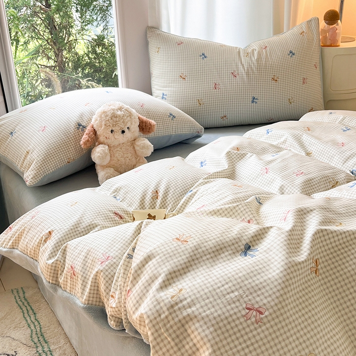 91家纺网 家纺一手货源 找家纺 瑞莱 2025新款秋冬网红款棉加绒四件套 简约蝴蝶结