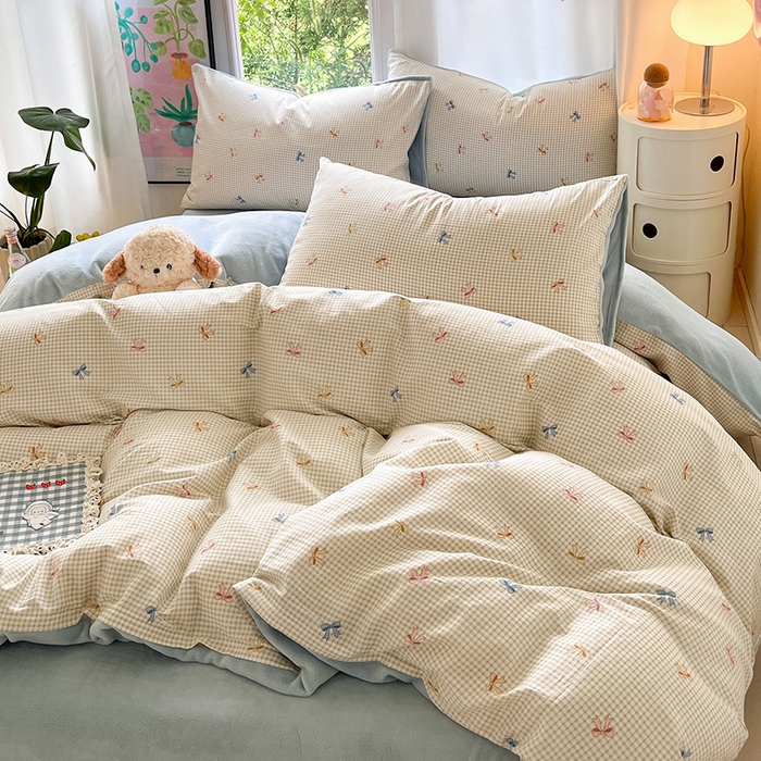 91家纺网 家纺一手货源 找家纺 瑞莱 2025新款秋冬网红款棉加绒四件套 简约蝴蝶结