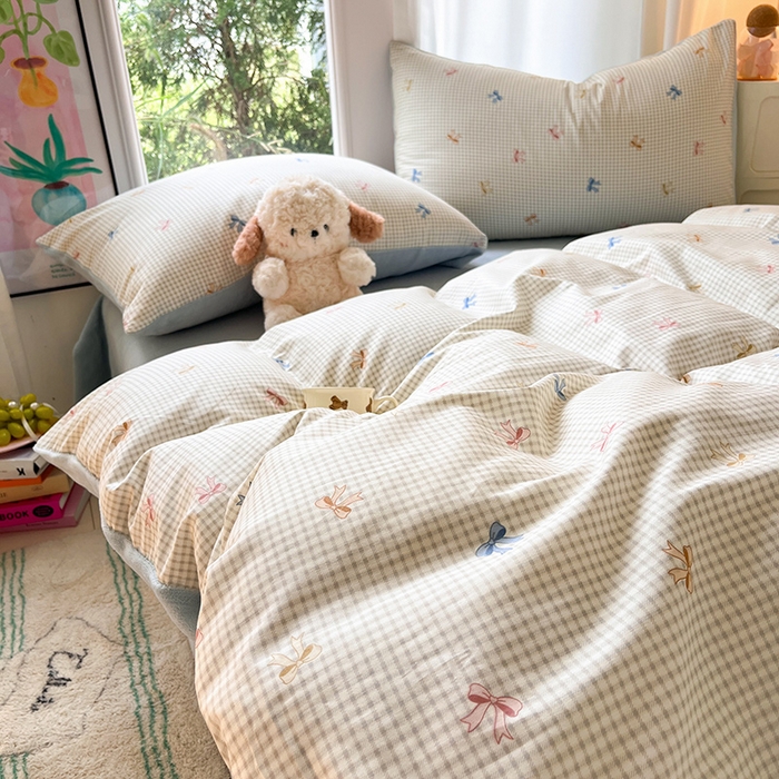 91家纺网 家纺一手货源 找家纺 瑞莱 2025新款秋冬网红款棉加绒四件套 简约蝴蝶结