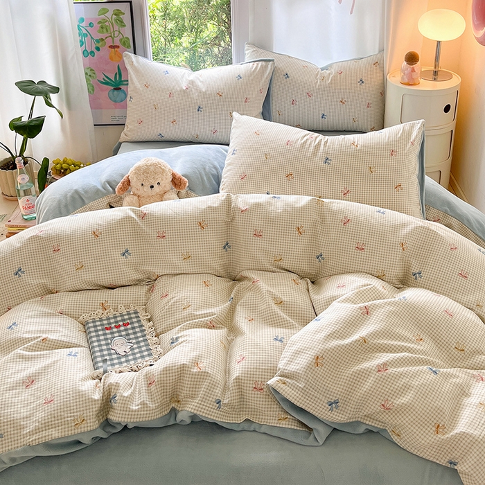 91家纺网 家纺一手货源 找家纺 瑞莱 2025新款秋冬网红款棉加绒四件套 简约蝴蝶结