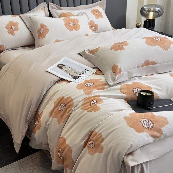 91家纺网 家纺一手货源 找家纺 乐蔻家纺 2025新款全棉拼边陶瓷生态磨毛四件套 素暖 米