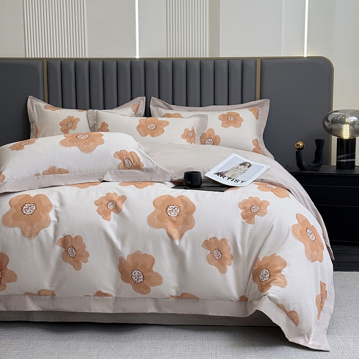 91家纺网 家纺一手货源 找家纺 乐蔻家纺 2025新款全棉拼边陶瓷生态磨毛四件套 素暖 米