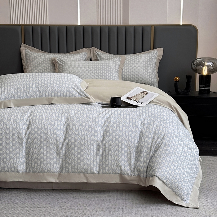 91家纺网 家纺一手货源 找家纺 乐蔻家纺 2025新款全棉拼边陶瓷生态磨毛四件套 梦园 绿