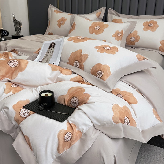 91家纺网 家纺一手货源 找家纺 乐蔻家纺 2025新款全棉拼边陶瓷生态磨毛四件套 素暖 米