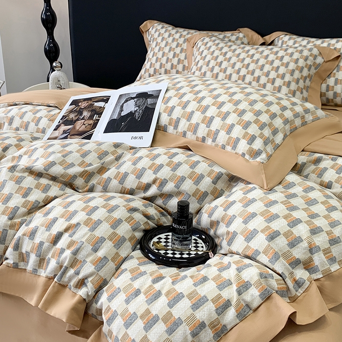 91家纺网 家纺一手货源 找家纺 乐蔻家纺 2025新款全棉拼边陶瓷生态磨毛四件套 格意