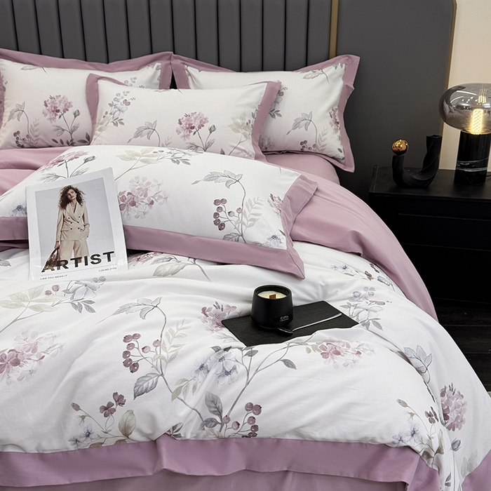 91家纺网 家纺一手货源 找家纺 乐蔻家纺 2025新款全棉拼边陶瓷生态磨毛四件套 余生浅茉 米