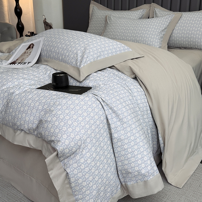 91家纺网 家纺一手货源 找家纺 乐蔻家纺 2025新款全棉拼边陶瓷生态磨毛四件套 梦园 绿