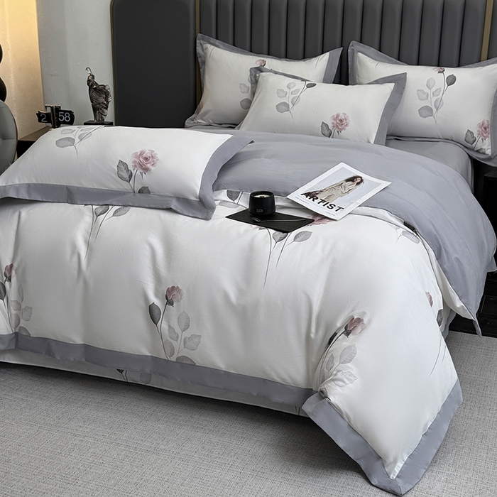 91家纺网 家纺一手货源 找家纺 （总）乐蔻家纺 2025新款全棉拼边陶瓷生态磨毛四件套