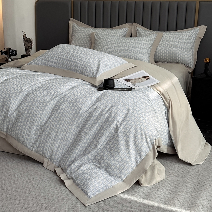 91家纺网 家纺一手货源 找家纺 乐蔻家纺 2025新款全棉拼边陶瓷生态磨毛四件套 梦园 绿