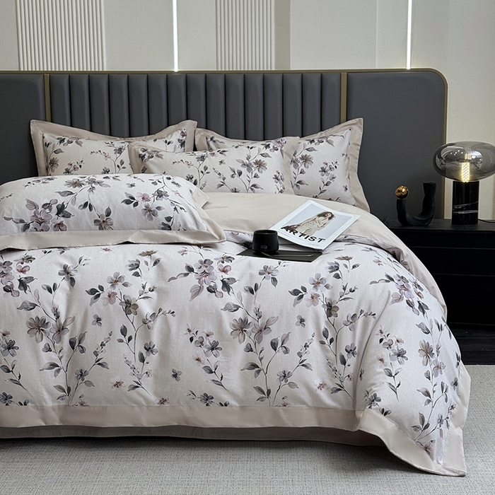 91家纺网 家纺一手货源 找家纺 乐蔻家纺 2025新款全棉拼边陶瓷生态磨毛四件套 悦野 米