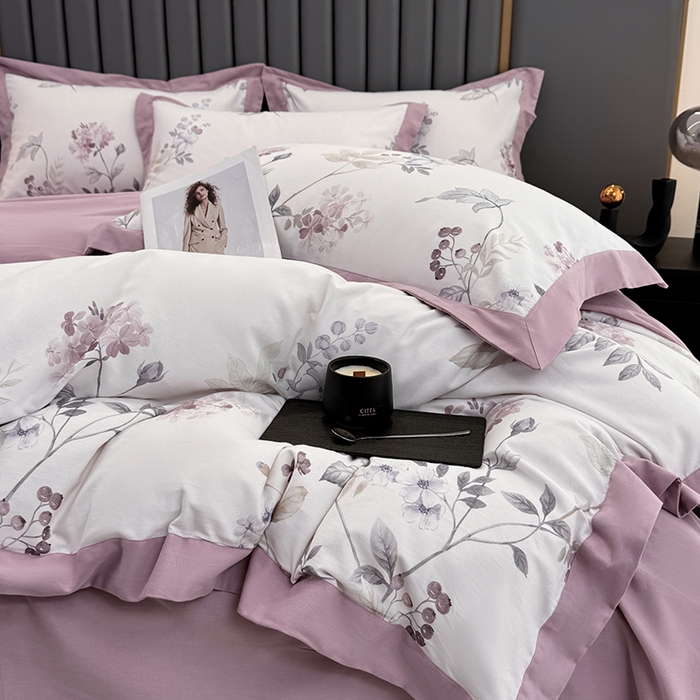 91家纺网 家纺一手货源 找家纺 乐蔻家纺 2025新款全棉拼边陶瓷生态磨毛四件套 余生浅茉 米