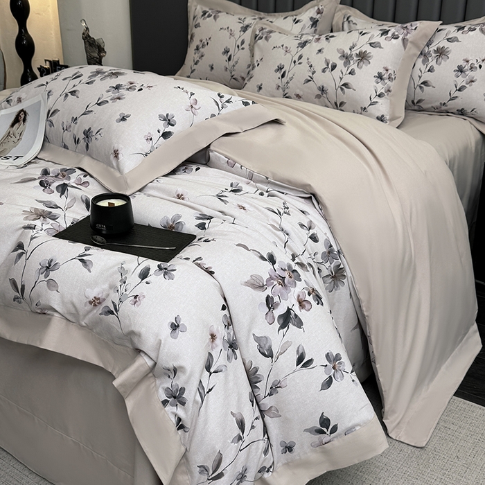 91家纺网 家纺一手货源 找家纺 乐蔻家纺 2025新款全棉拼边陶瓷生态磨毛四件套 悦野 米