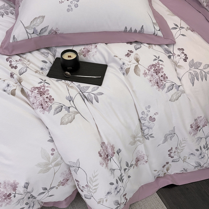 91家纺网 家纺一手货源 找家纺 乐蔻家纺 2025新款全棉拼边陶瓷生态磨毛四件套 余生浅茉 米