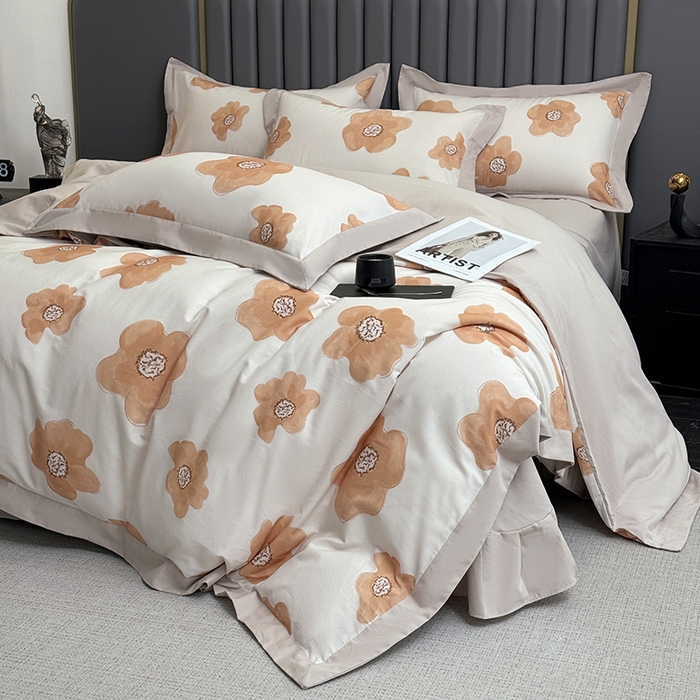 91家纺网 家纺一手货源 找家纺 乐蔻家纺 2025新款全棉拼边陶瓷生态磨毛四件套 素暖 米