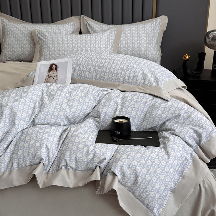 91家纺网 家纺一手货源 找家纺 乐蔻家纺 2025新款全棉拼边陶瓷生态磨毛四件套 梦园 绿